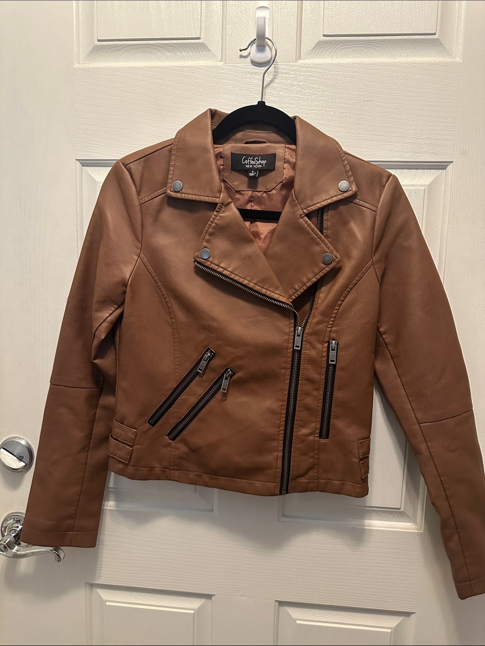 CoffeeShop Tan Faux Leather Moto Jacket